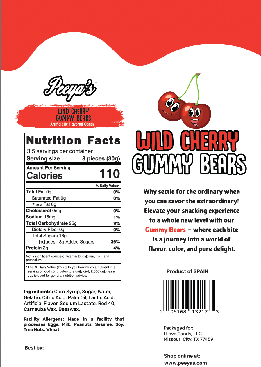 Peeya’s Wild Cherry Gummy Bears- Pack of 6